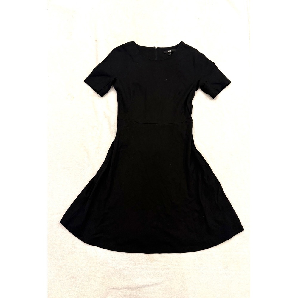 Uniqlo Womens Ponte Short‎ Sleeve Fit and Flare Dress Black Small 407830